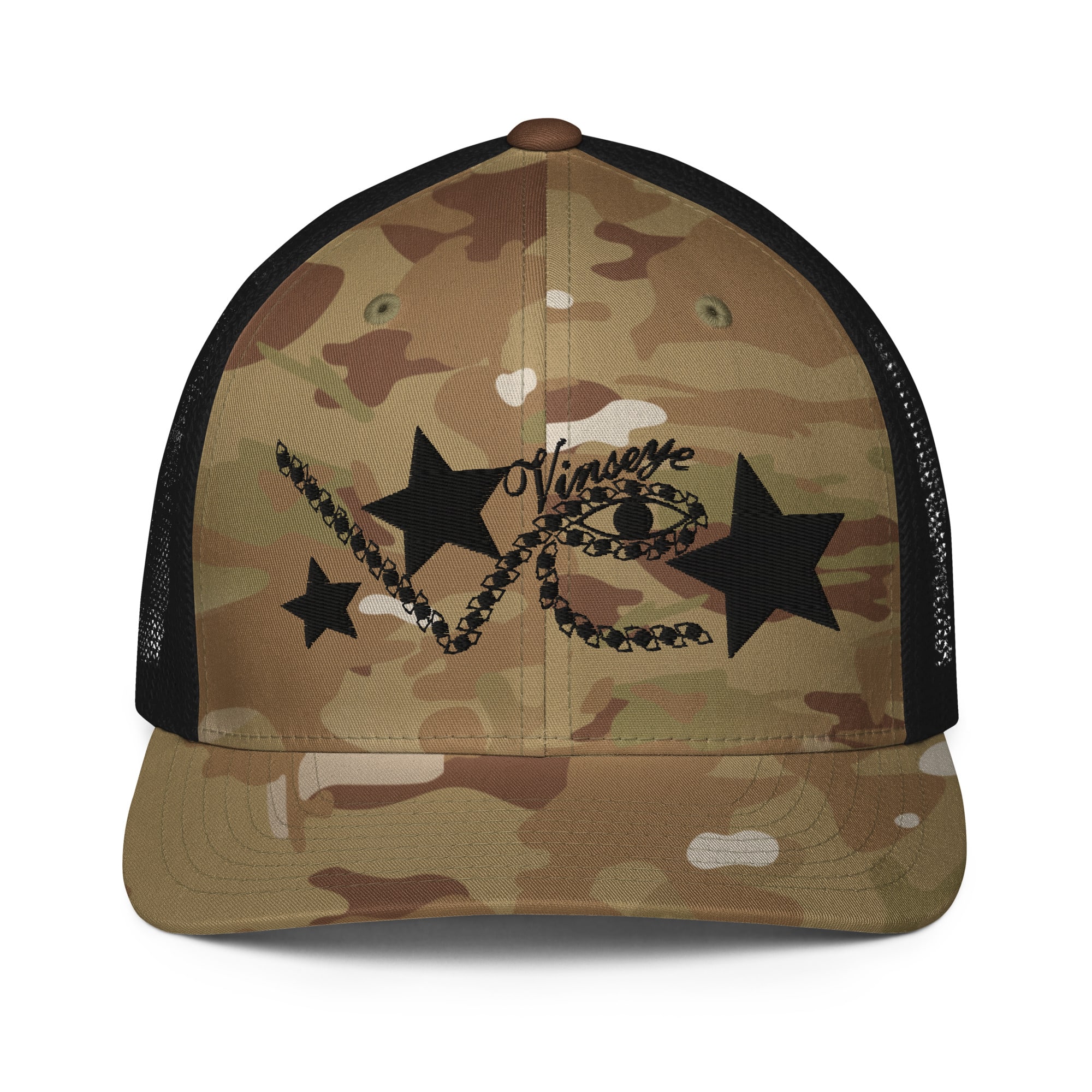 Casquette trucker brodé full eyes star camo vert noir Vinseye-influensse