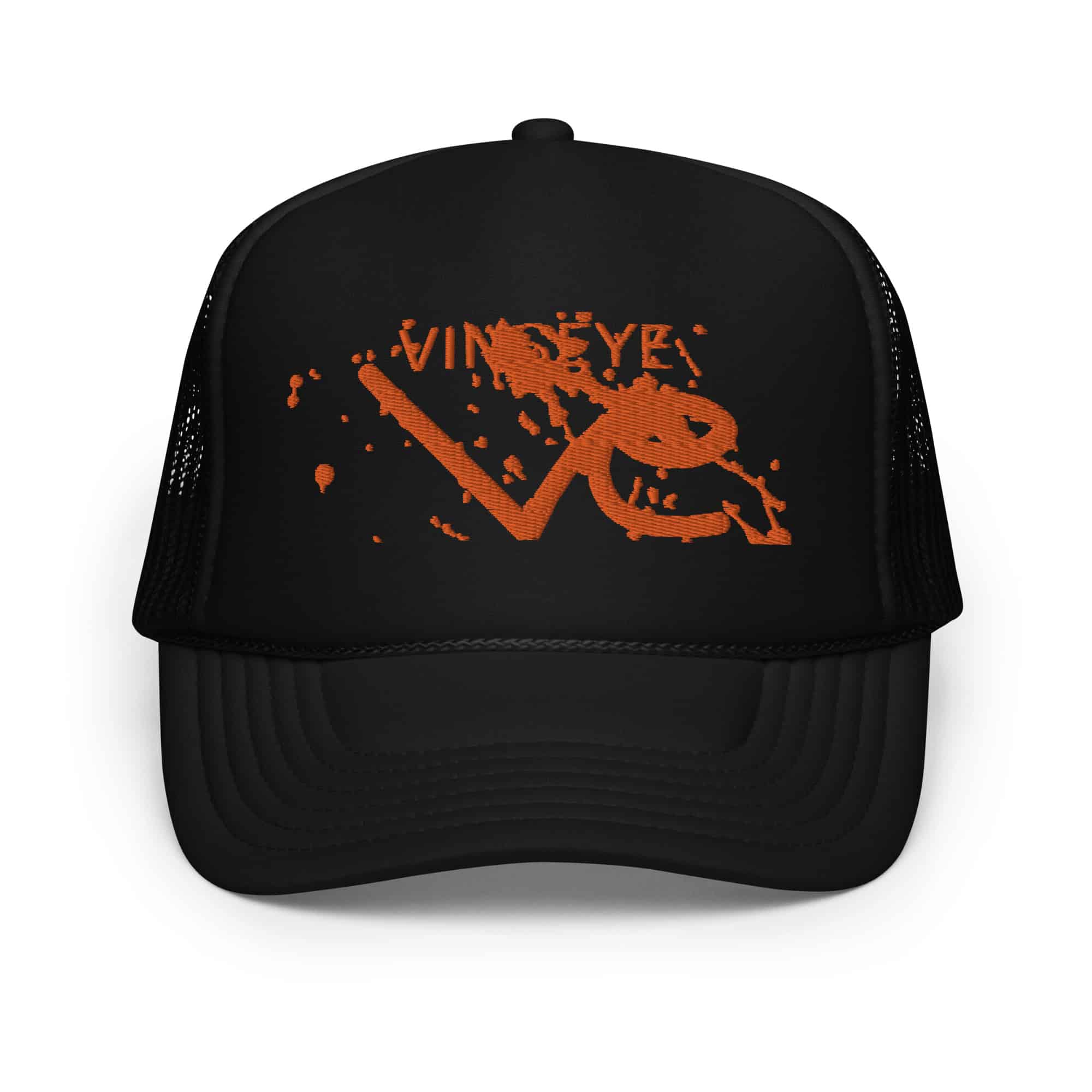Casquette trucker noir paint logo orange Vinseye-influensse