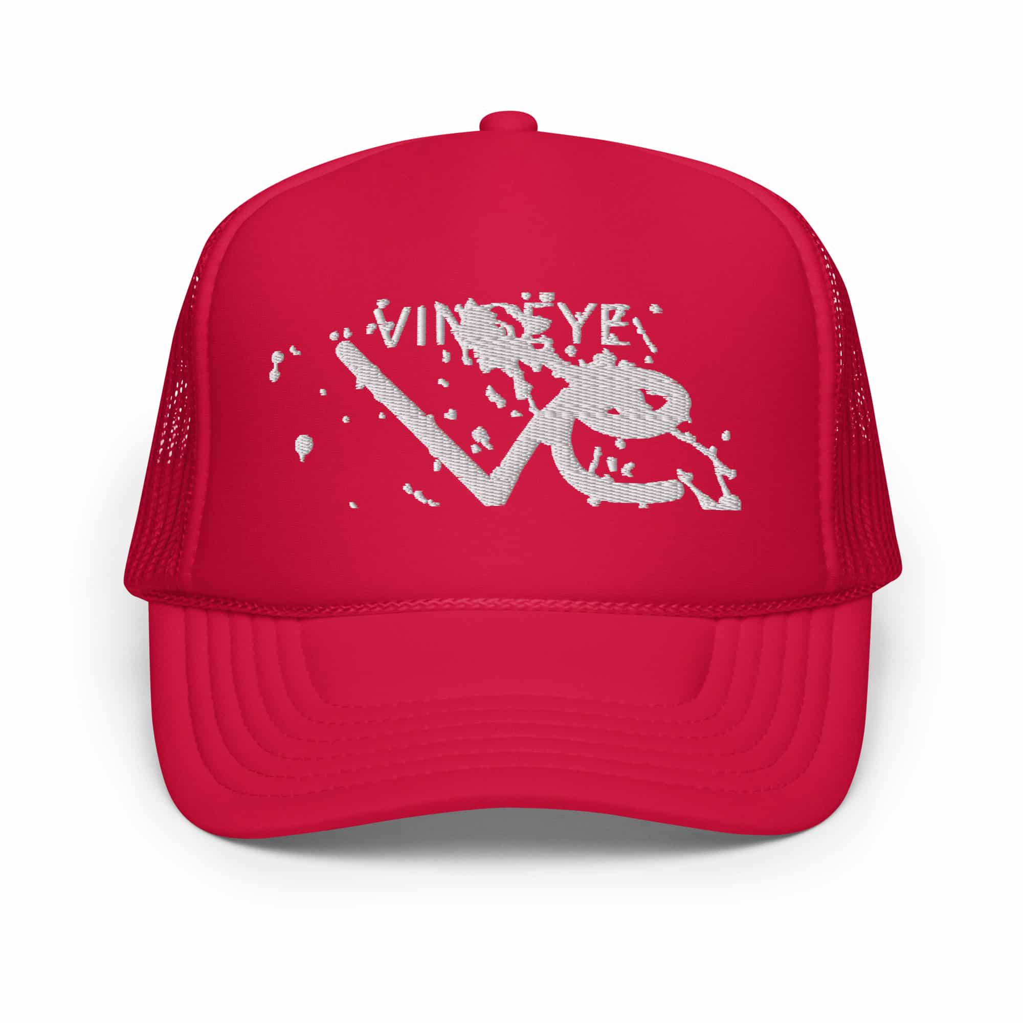 Casquette trucker rouge paint logo blanc Vinseye-influensse