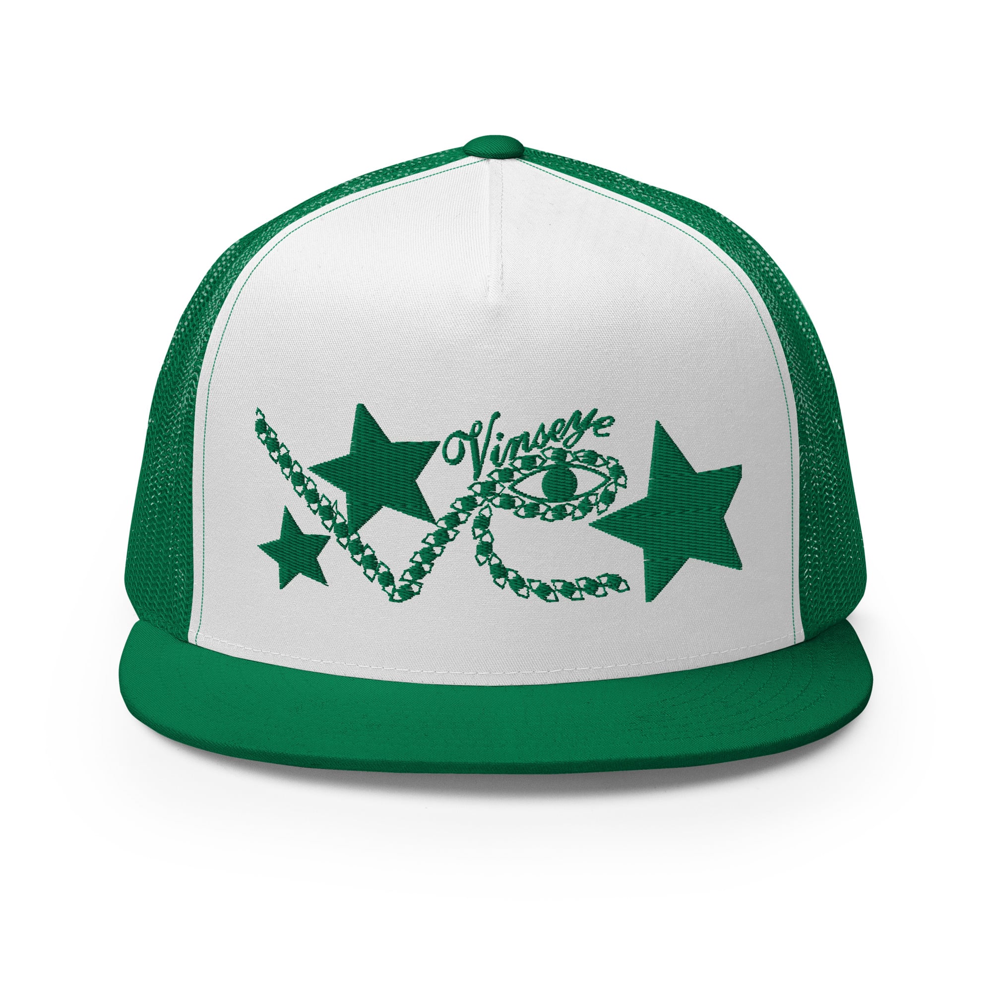 Casquette trucker vert brodé Full eyes Star Vinseye-influensse