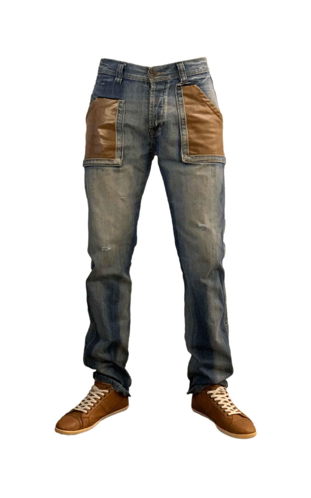 Jean Denim cuir patchwork bleu Vinseye avant_p-influensse