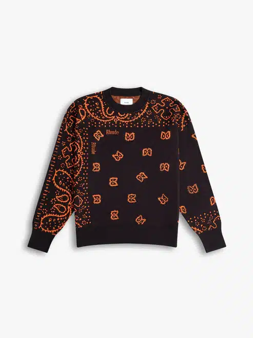 Pull col rond bandana noir orange Rhude-influensse