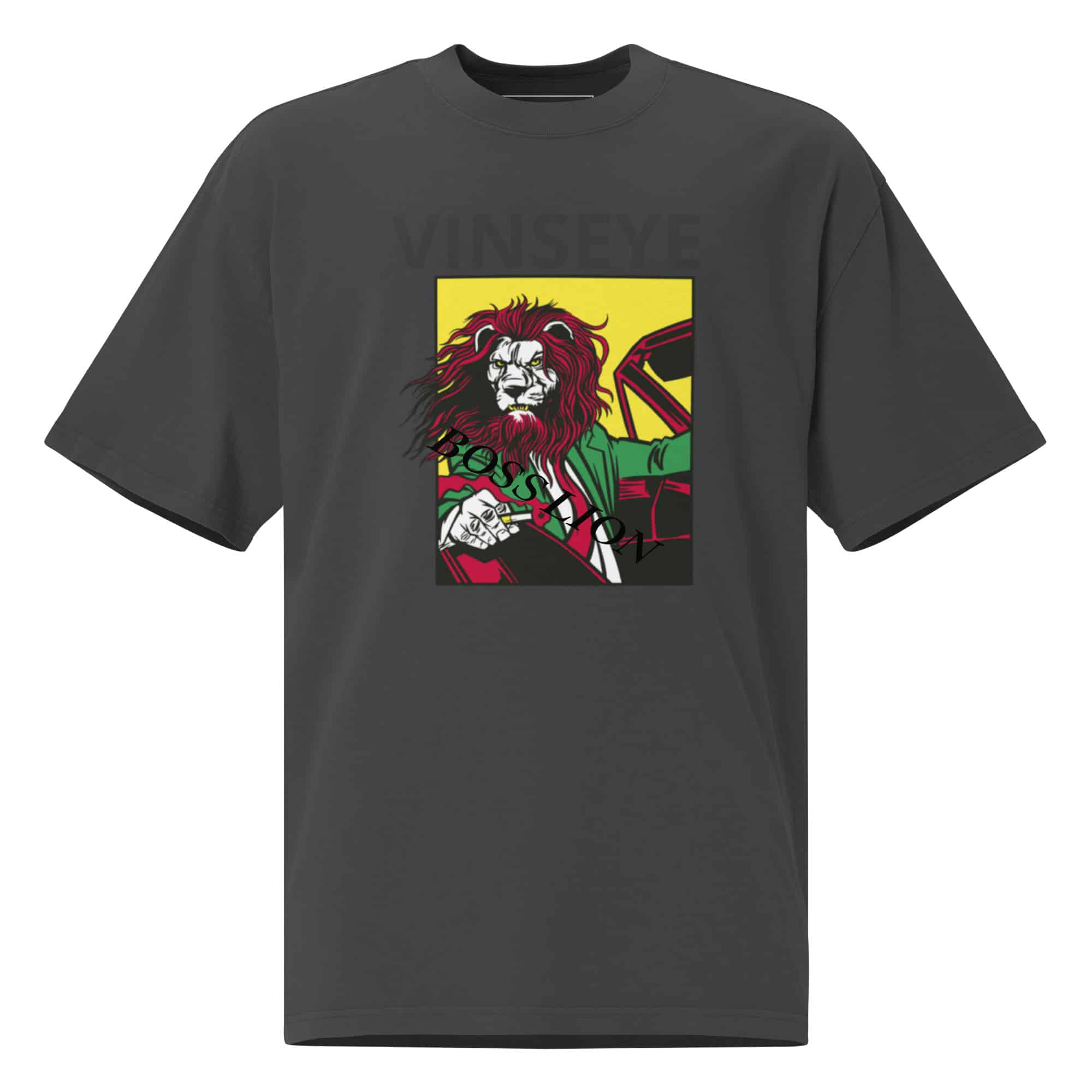 Tee oversize Boss Lion délavé noir Vinseye-influensse