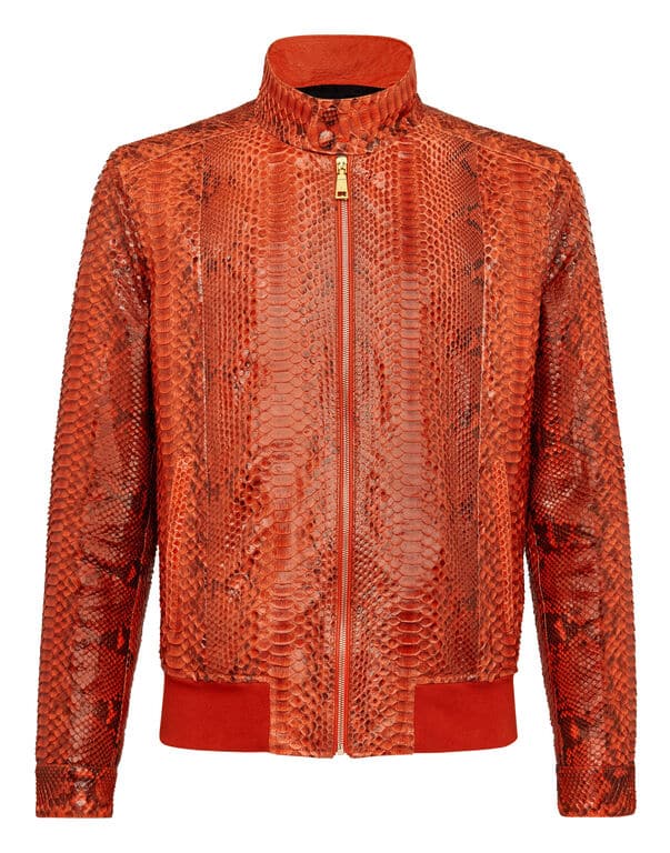 Blouson cuir python rouge orange Billionaire-influensse