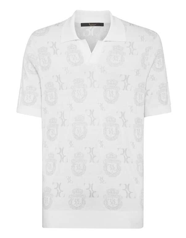 Polo en soie jacquard blanc Billionaire-influensse