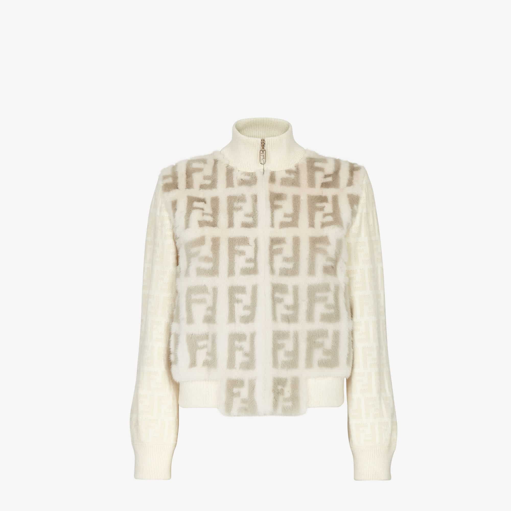 Blouson vison maille FF blanc Fendi-influensse