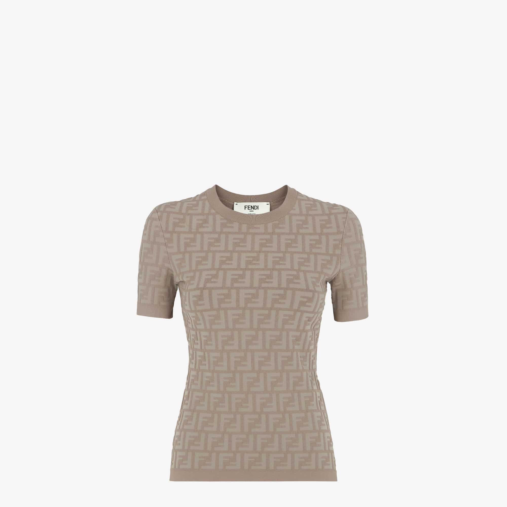 Pull manches courtes FF taupe Fendi-influensse