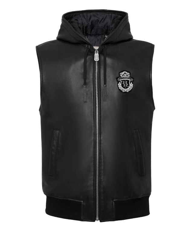 Veste sans manches cuir noir Billionaire-influensse