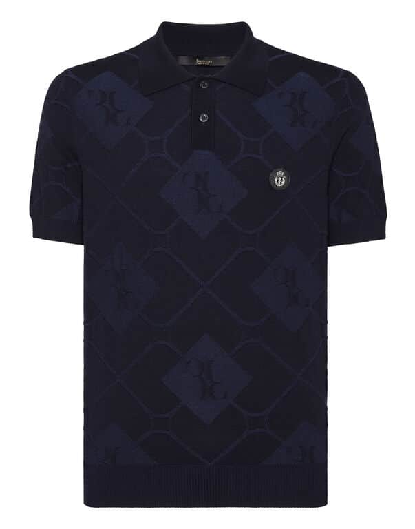 Polo laine monogram bleu foncé Billionaire-influensse