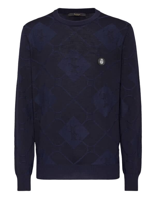 Pull laine monogram bleu foncé Billionaire-influensse