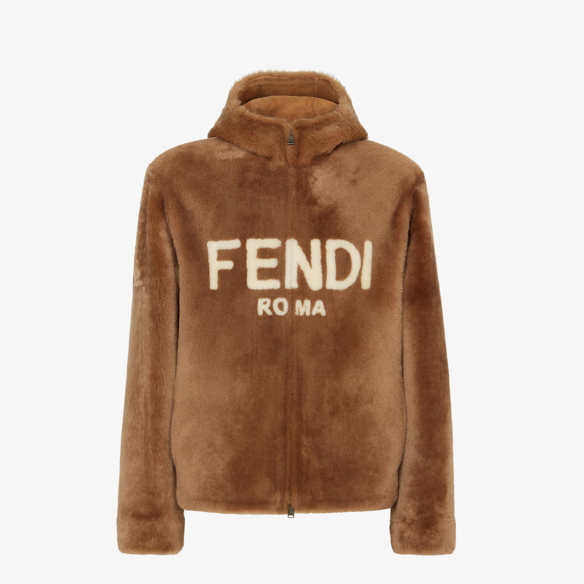 Veste à capuche mouton marron clair Fendi-influensse