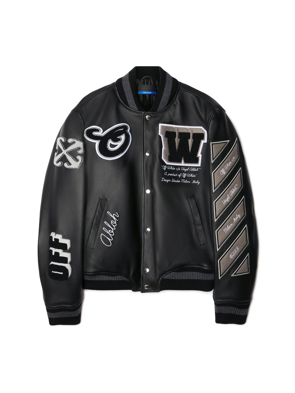 Veste cuir full Varsity noir Off-White-influensse