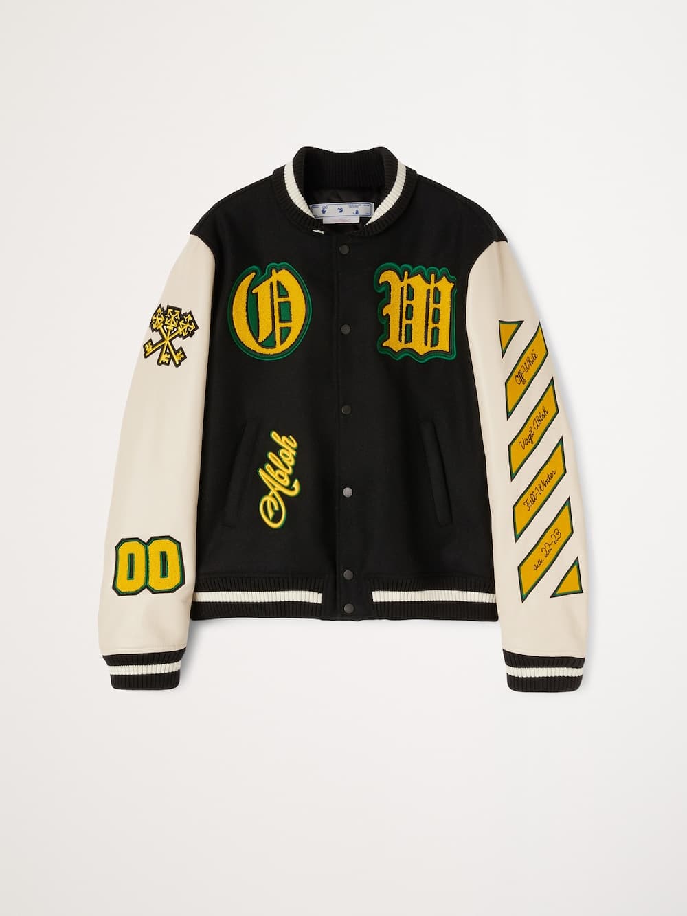 Veste cuir Varsity Abloh noir blanc Off-White-influensse
