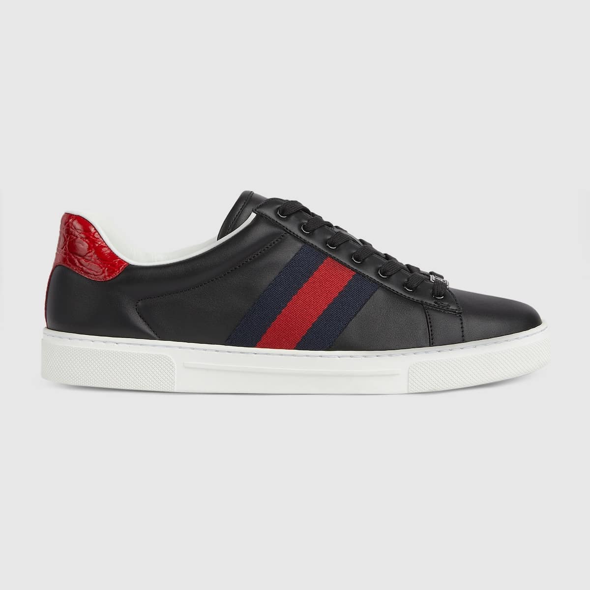 Sneaker Homme Ace Bande Web cuir noir Gucci-influensse