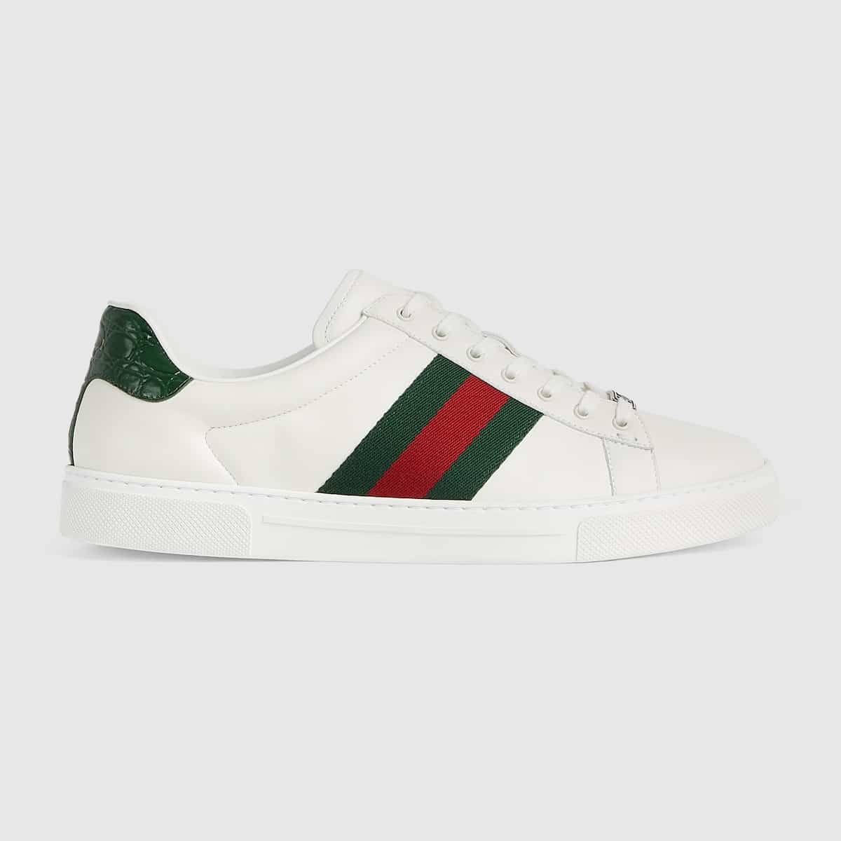 Sneaker Homme Ace Bande Web cuir blanc vert Gucci-influensse