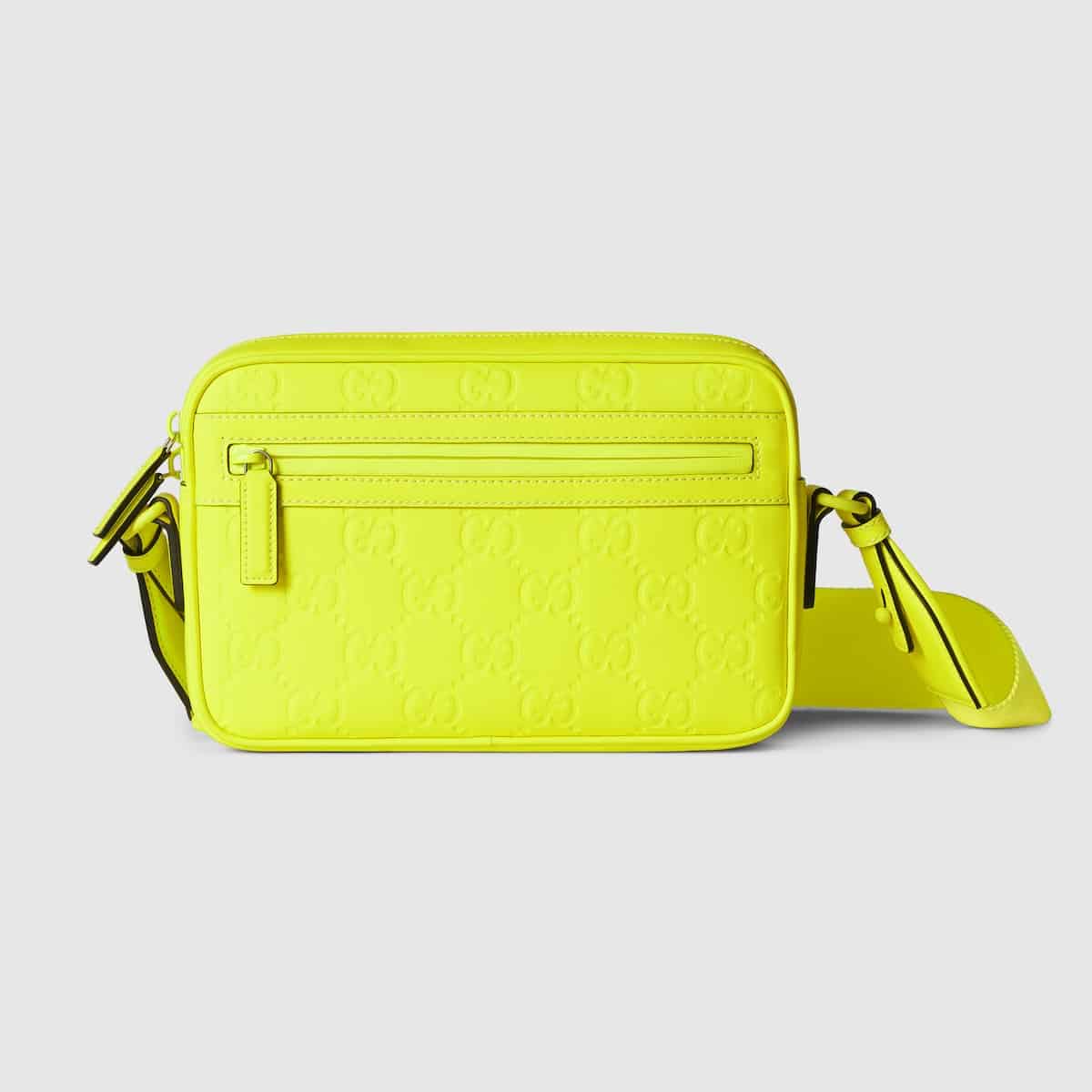 Sac à bandoulière GG cuir effet caoutchouc jaune fluo Gucci-influensse