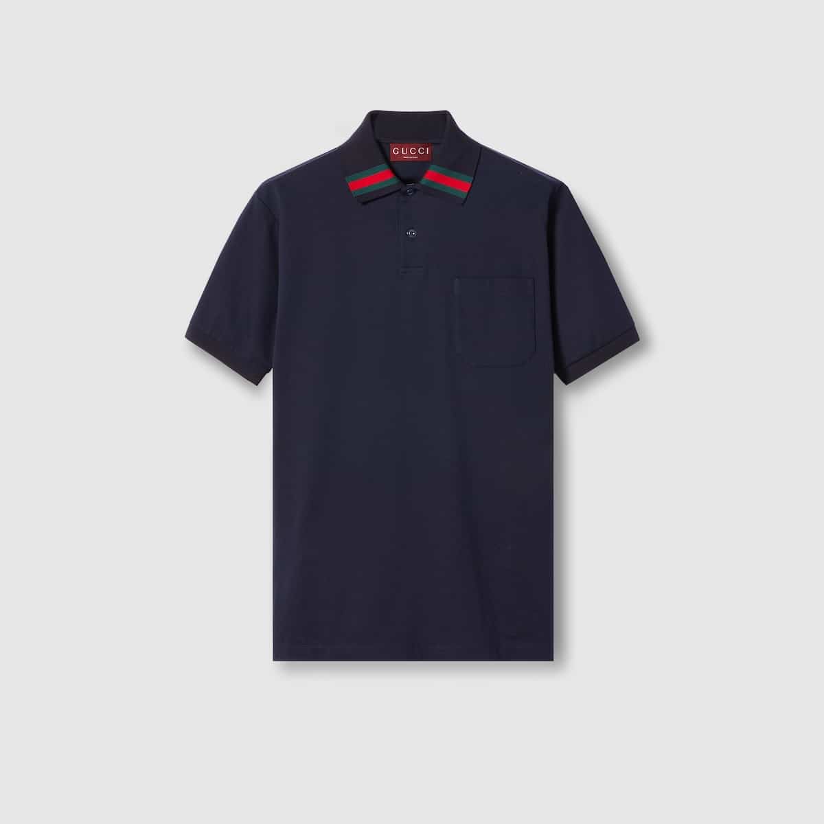 Polo coton bande Web bleu marine Gucci-influensse