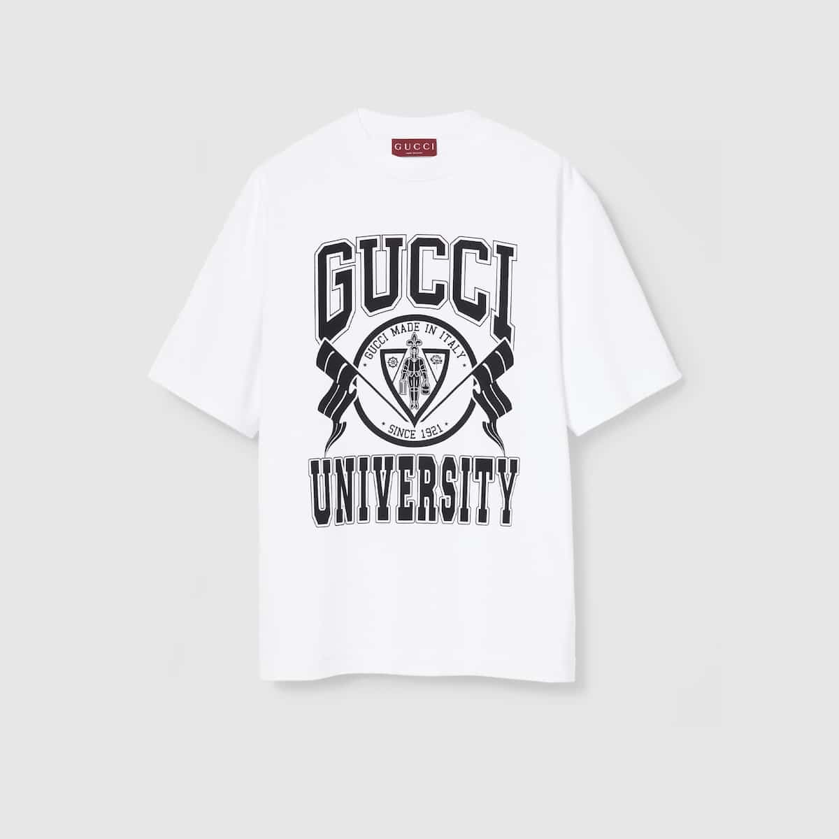 T-shirt coton imprimé university blanc Gucci-influensse