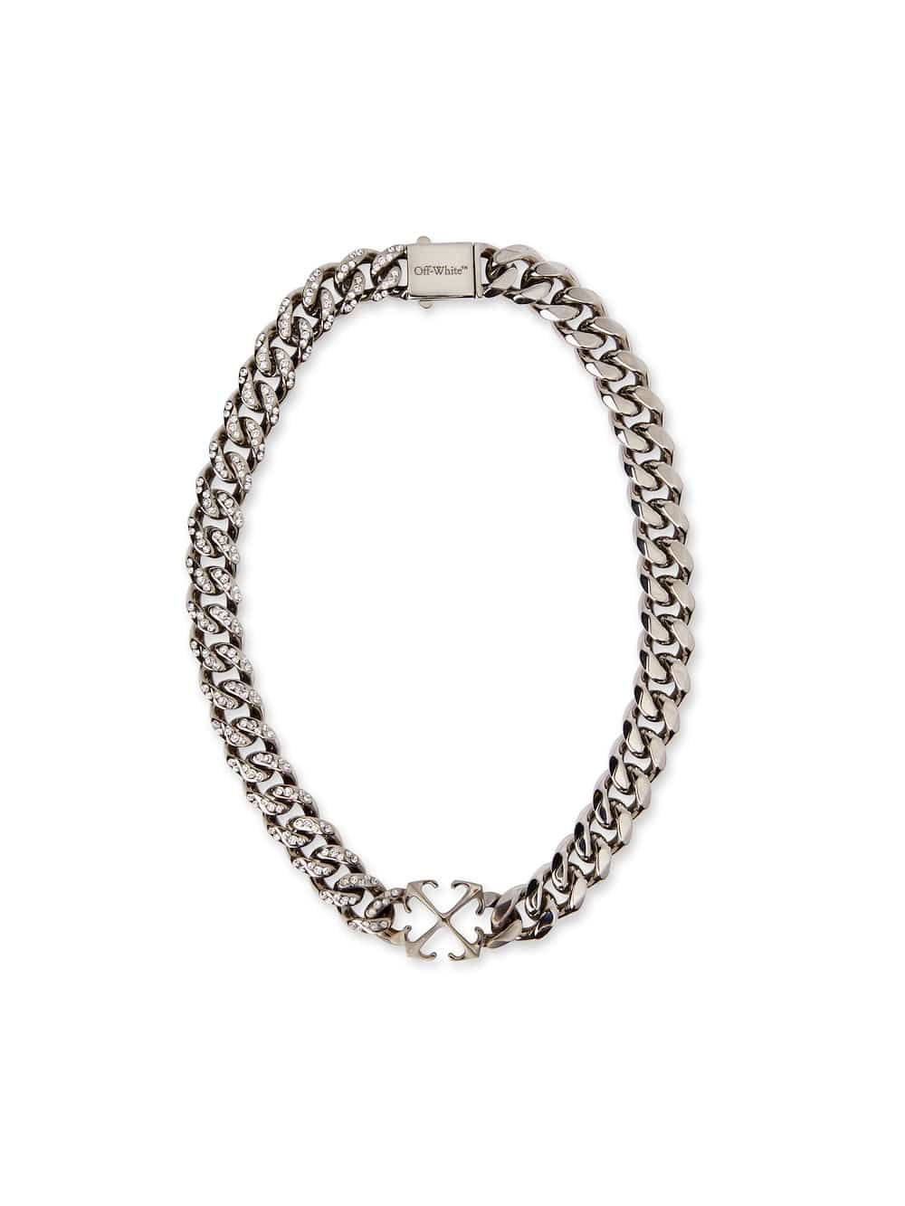Collier Strass flèche argent Off-White-influensse