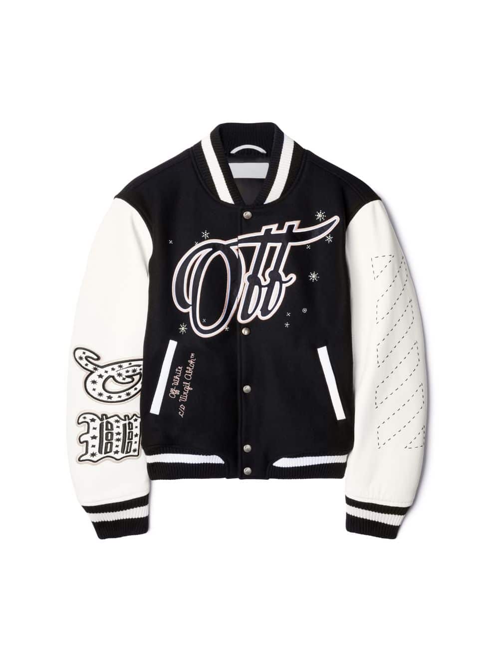 Veste cuir laine Varsity Bling Stars noir blanc Off-White-influensse