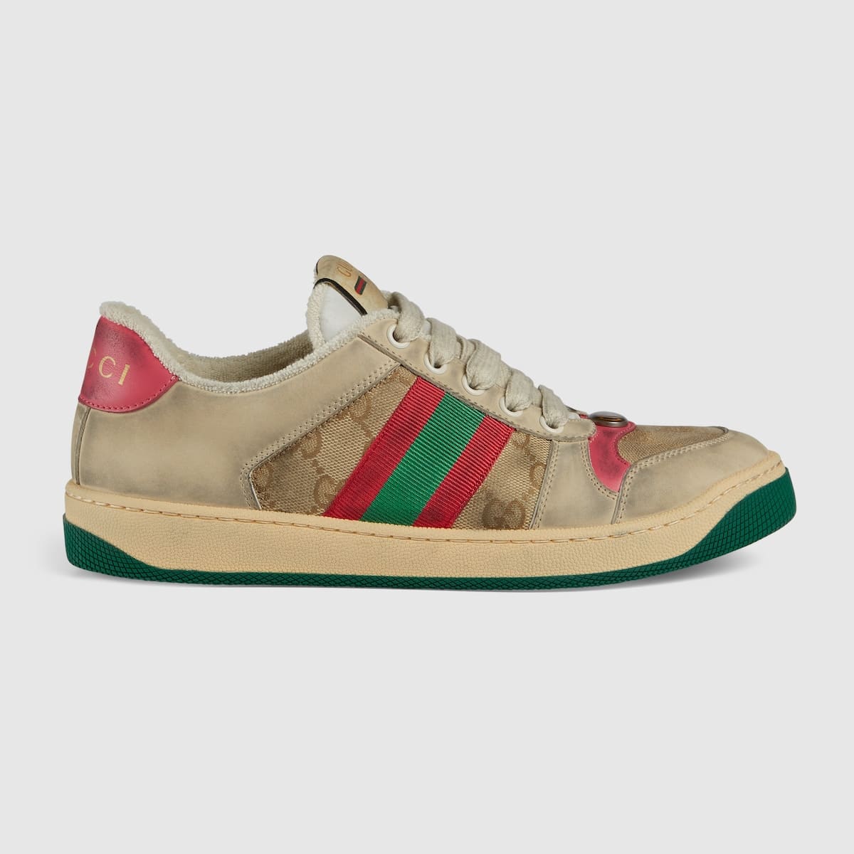 Sneaker Femme Screener cuir blanc cassé rose Gucci-influensse