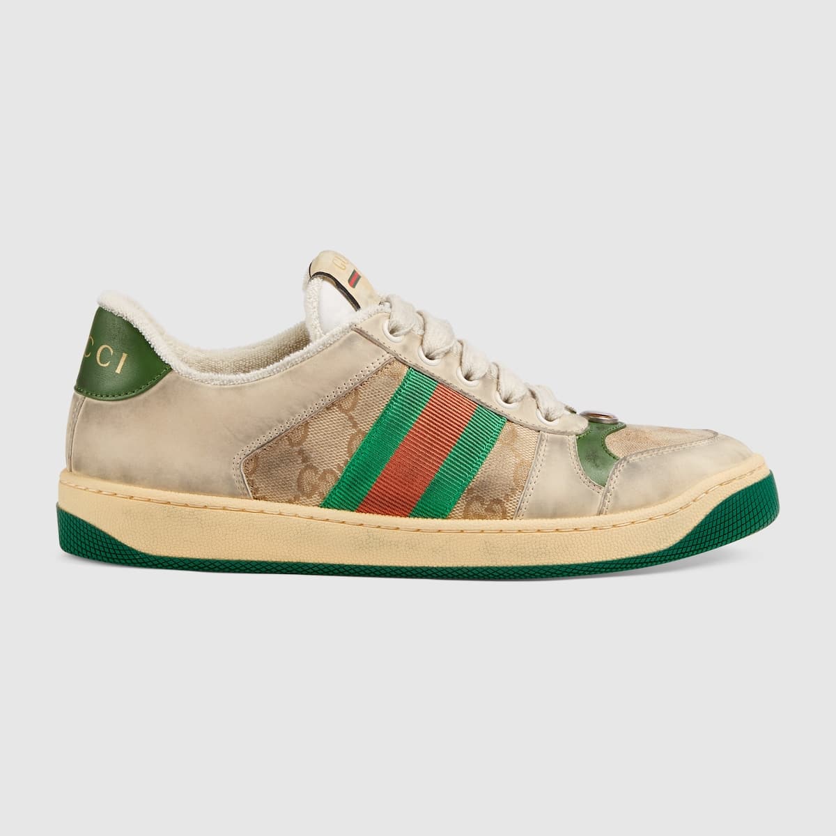 Sneaker Femme Screener cuir blanc cassé vert Gucci-influensse