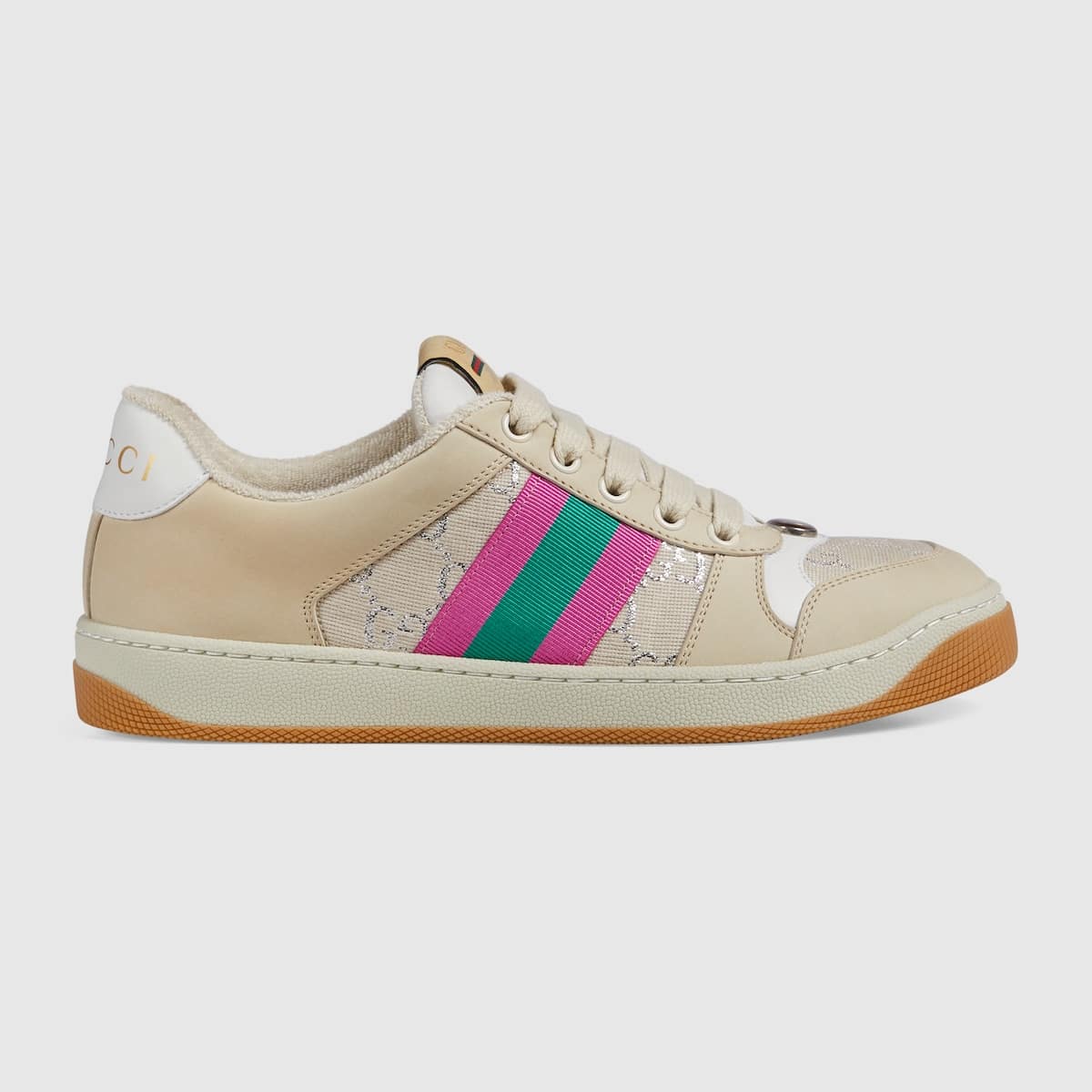 Sneaker Femme Screener Web cuir crème Gucci-influensse