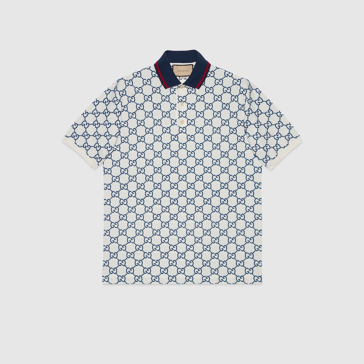 Polo coton stretch GG brodé blanc bleu Gucci-influensse