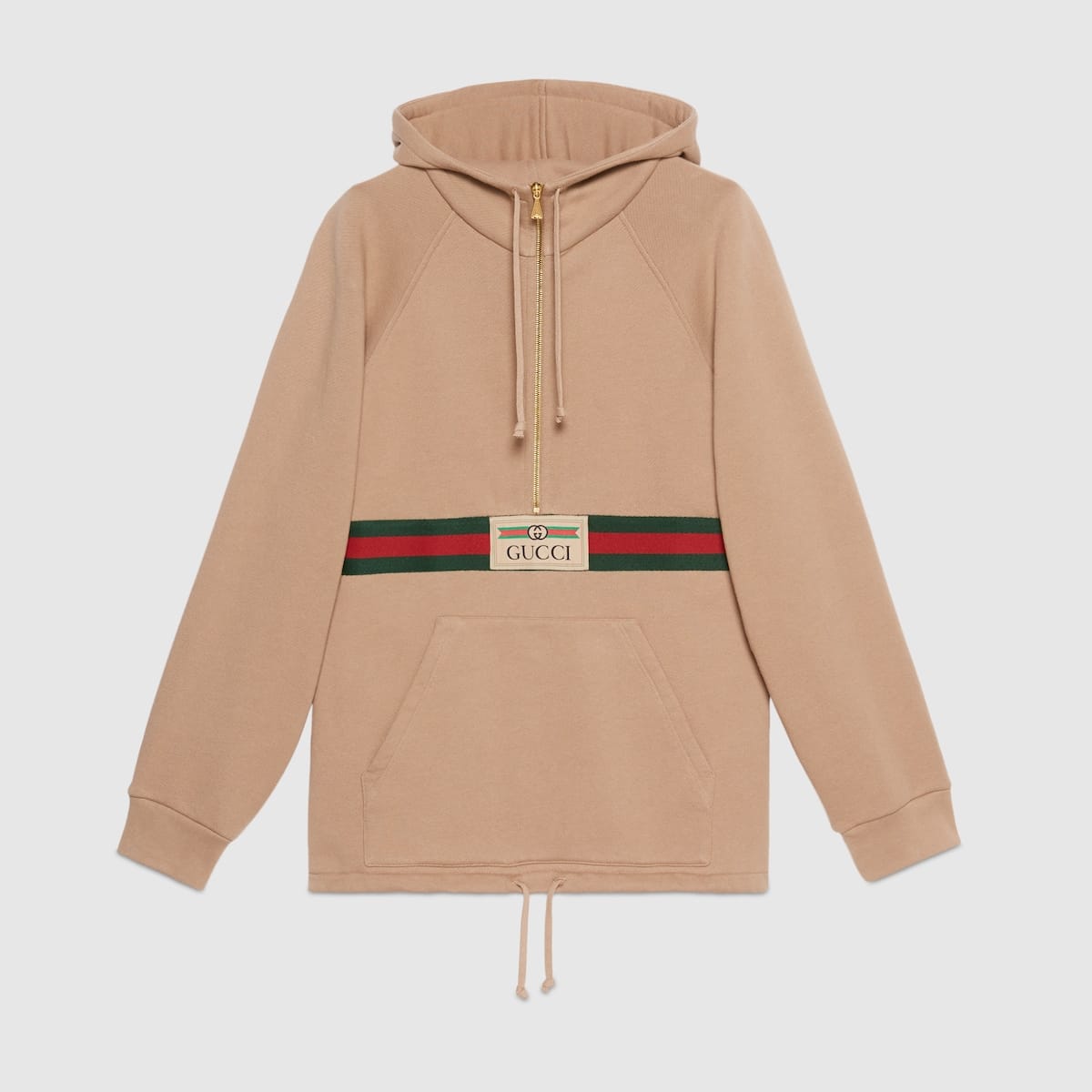 Sweat à capuche coton Bande Web beige Gucci-influensse