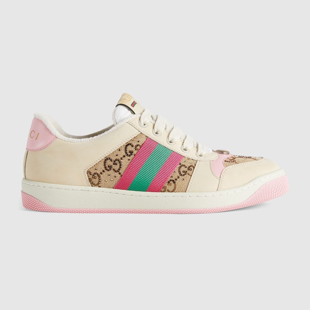 Sneaker Femme Screener toile GG cristaux cuir rose Gucci-influensse