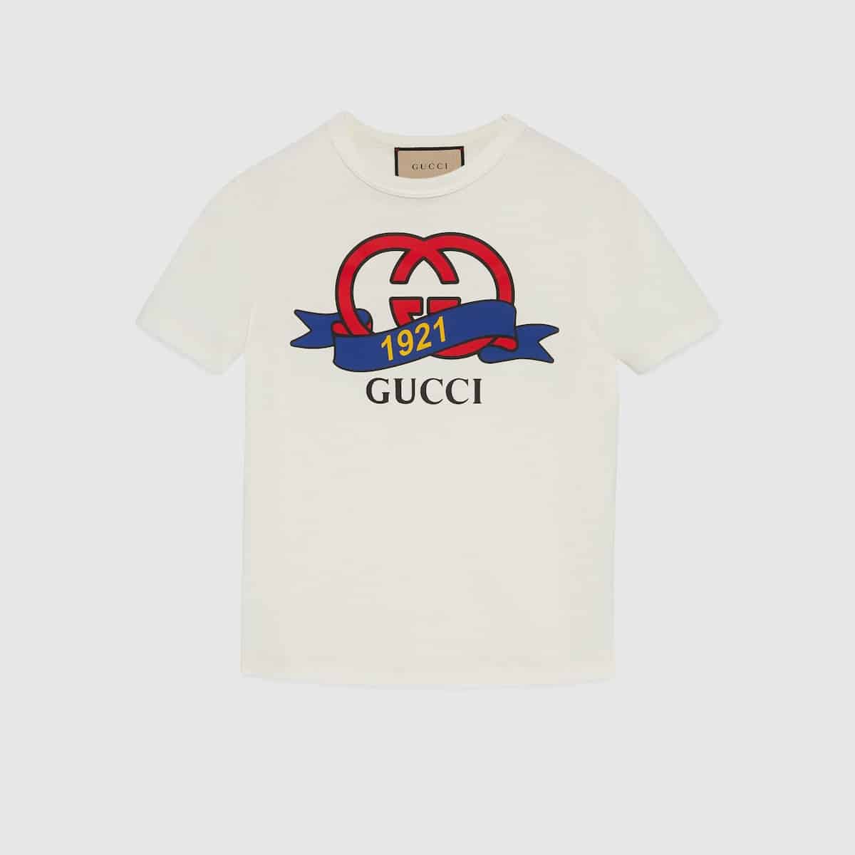T-shirt coton imprimé GG 1921 blanc cassé Gucci-influensse