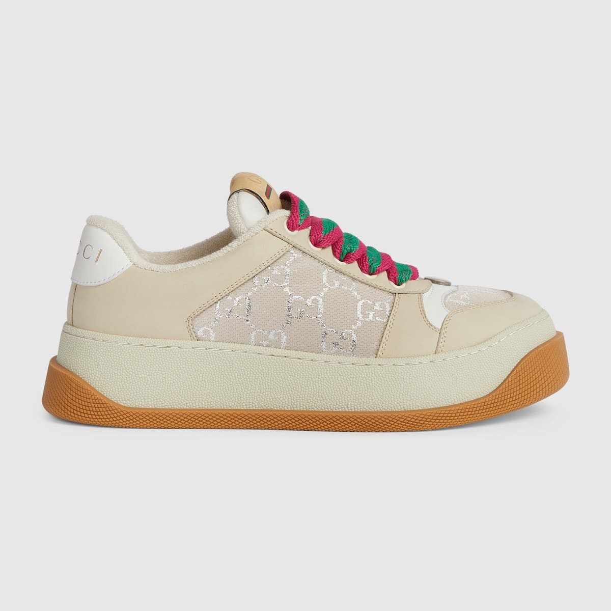 Sneaker Femme Screener toile lamée daim blanc beige Gucci-influensse