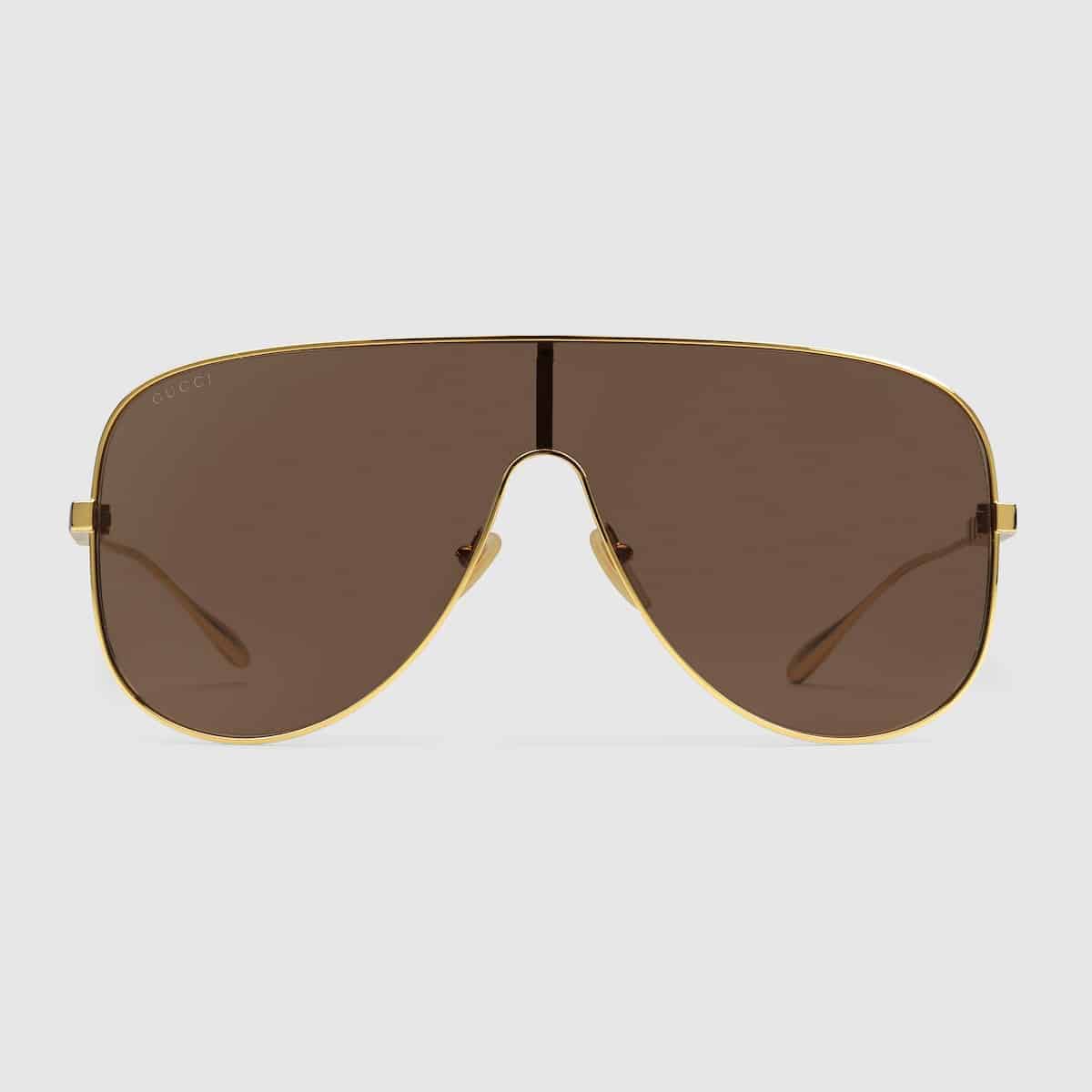 Lunettes de soleil masque doré marron Gucci-influensse