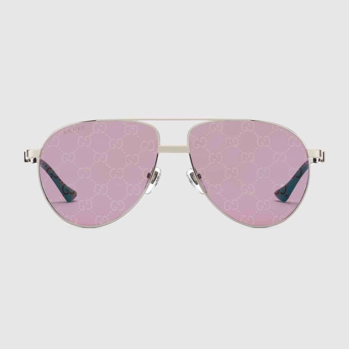 Lunettes de soleil aviateur argent Gucci-influensse