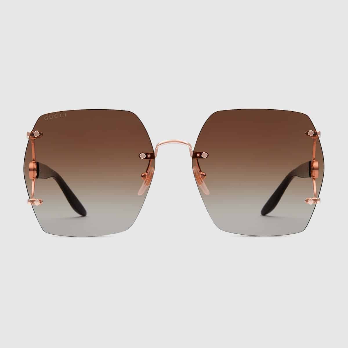Lunettes de soleil géométrique marron GG or rose Gucci-influensse