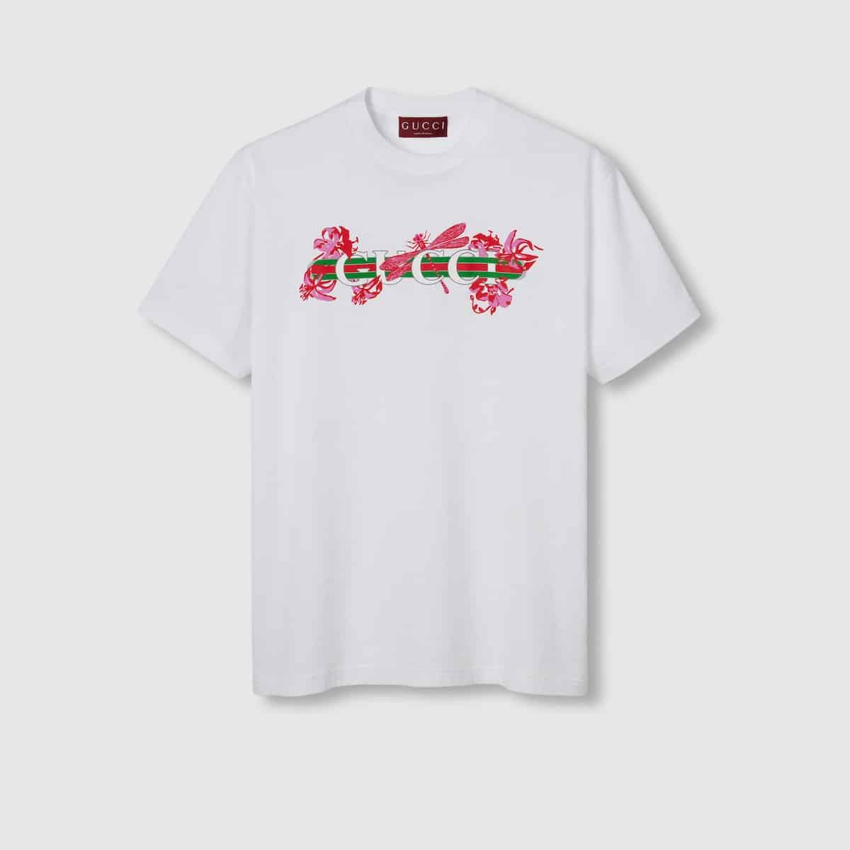 T-shirt manches courtes stylé avec une coupe regular réalisé en jersey de coton léger blanc cassé design pour la collection Gucci.-influensse