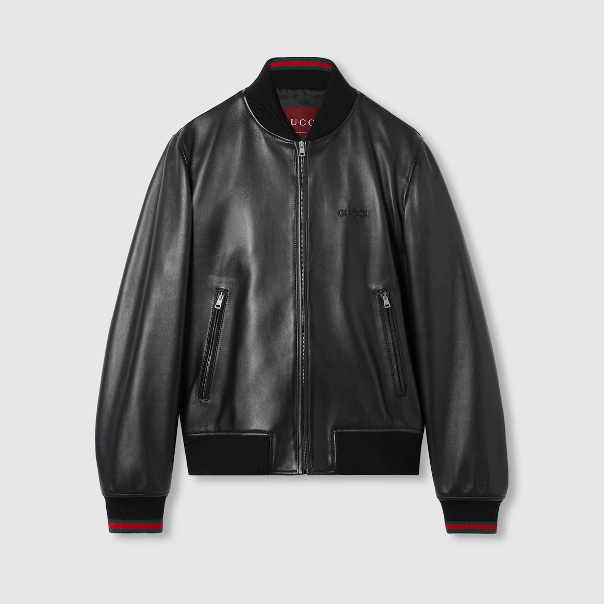 Blouson cuir bande Web noir Gucci-influensse