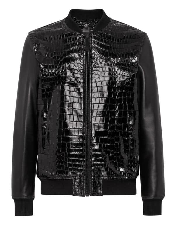 Blouson luxe cuir crocodile noir Philipp Plein-influensse