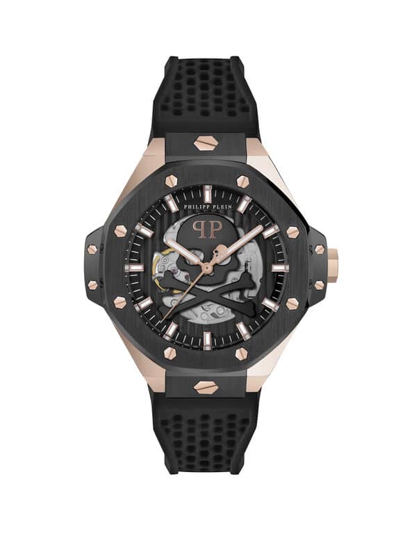 Montre $keleton Royal Stainless Steel noir or Philipp Plein-influensse