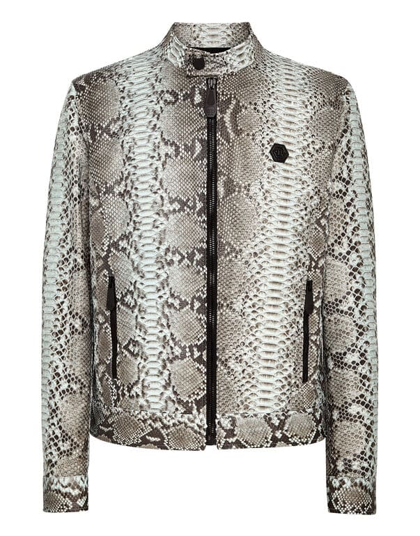 Blouson Skull cuir python gris Philipp Plein-influensse