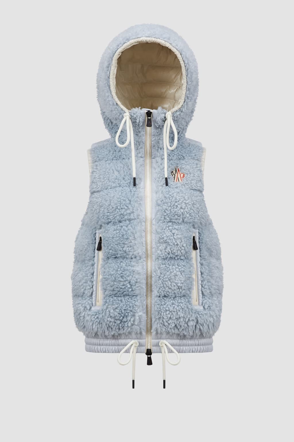 Doudoune sans manches capuche Teddy bleu Moncler-influensse