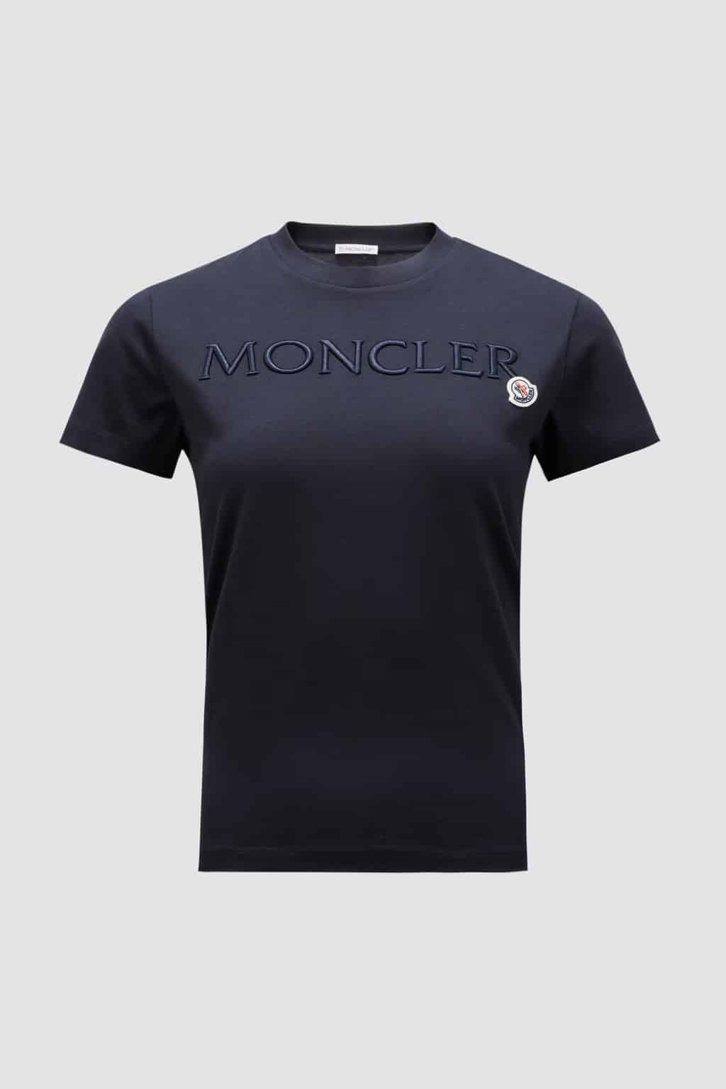 T-shirt coton logo brodé bleu nuit Moncler-influensse