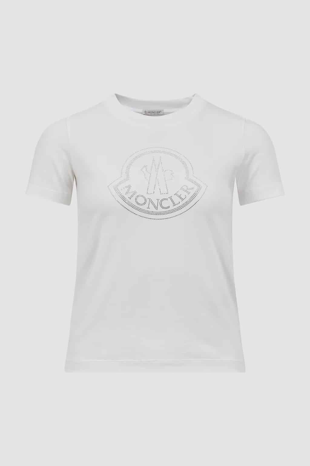 T-shirt coton logo cristaux blanc cassé Moncler-influensse