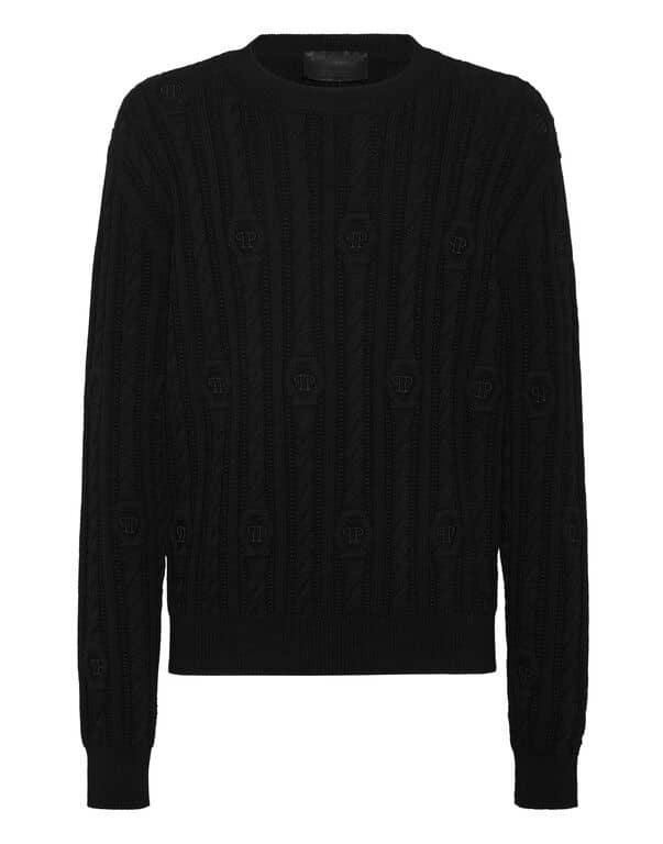 Pull laine col rond noir Philipp Plein-influensse
