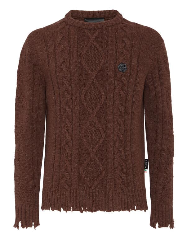 Pull laine ML Skulls&Bones marron Philipp Plein-influensse