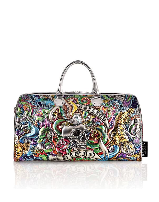 Sac de voyage cuir miroir tattoo multicolor Philipp Plein-influensse