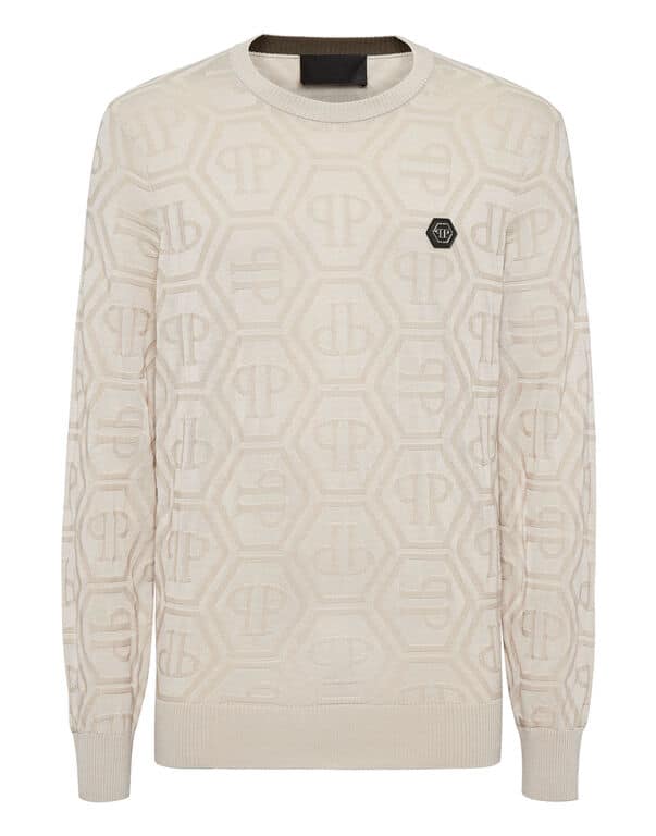 Pull laine soie ML monogram beige Philipp Plein-influensse