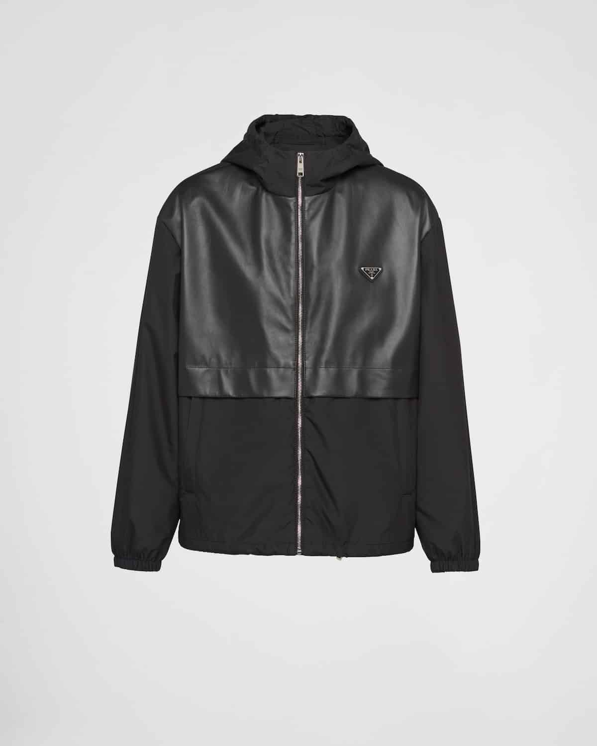 Blouson soie et cuir noir Prada-influensse