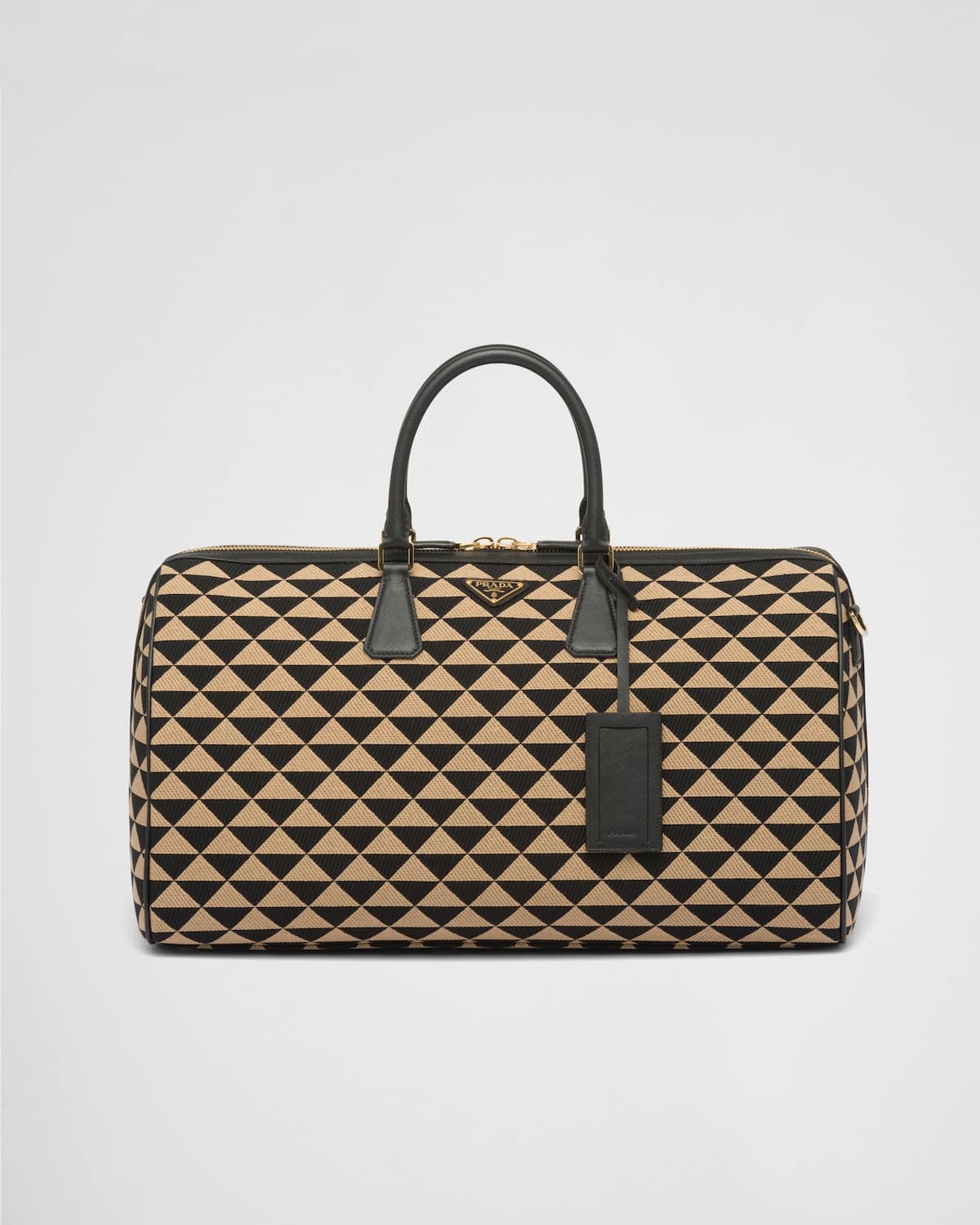 Sac de voyage symbole tissu brodé noir beige Prada-influensse