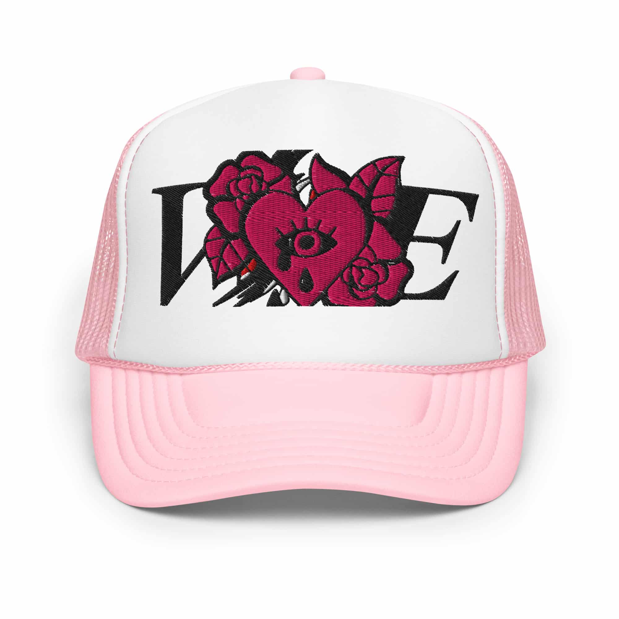 Casquette trucker luxe Crying Heart Eye rose blanc Vinseye-influensse